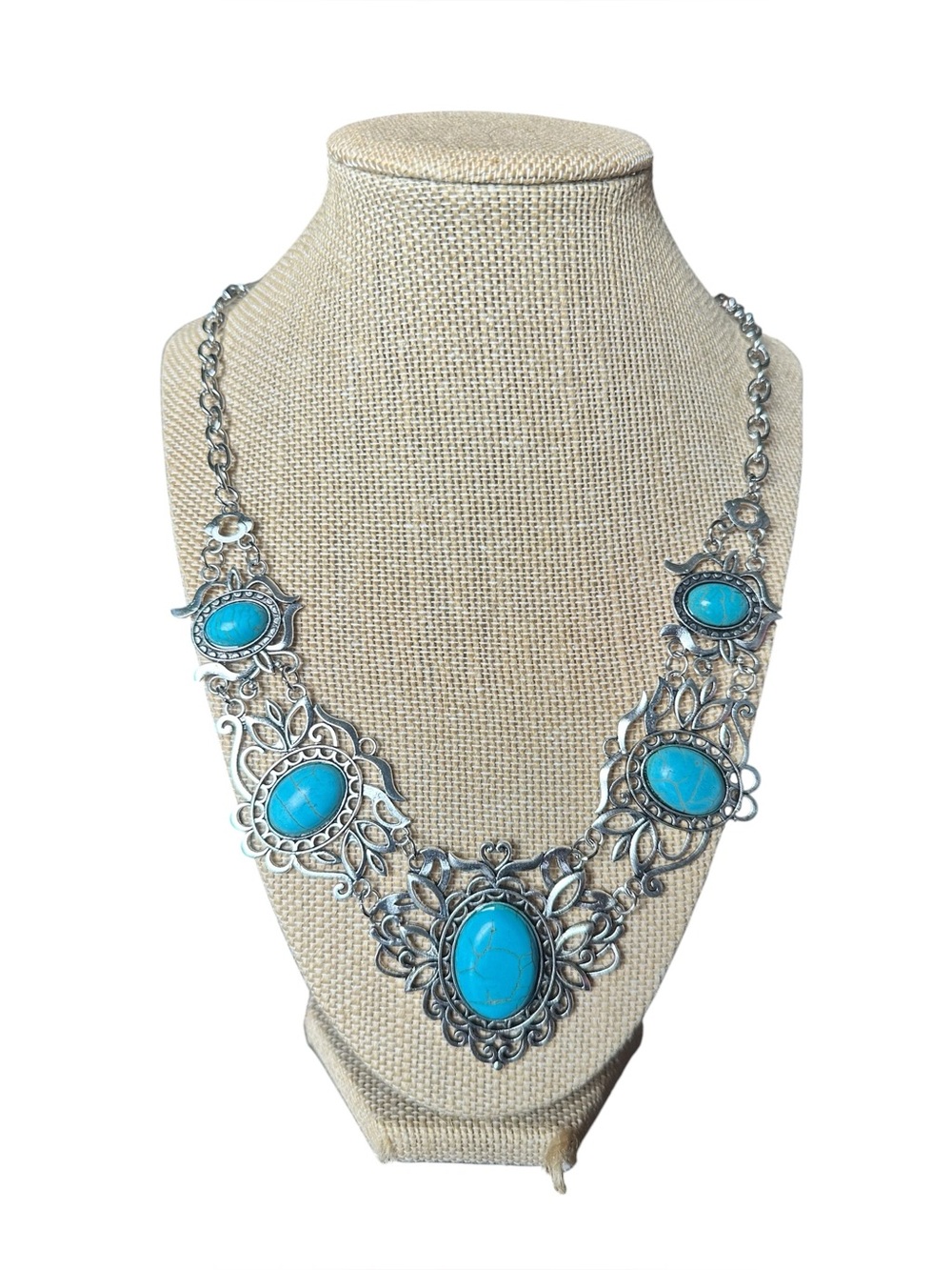Egyptian Inspired Silver and Turquoise Statement Necklace